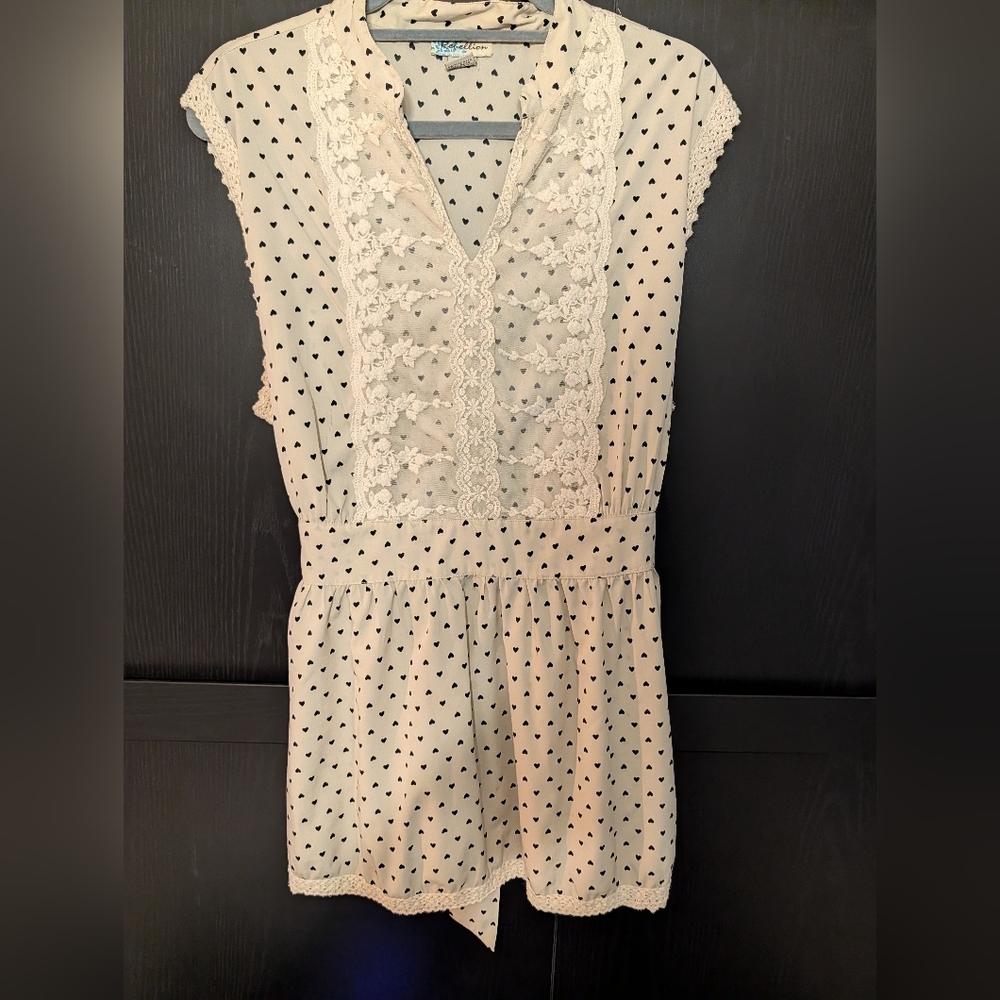 Rebellion Hearts Cream Lace Heart Print Tunic Top 3X Coquette Romantic - Picture 4 of 6